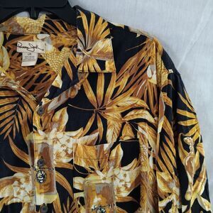 Men's PANAMA JACK Large Hawaiian Button Shirt BEER MUGS  31" Length Loop Collar